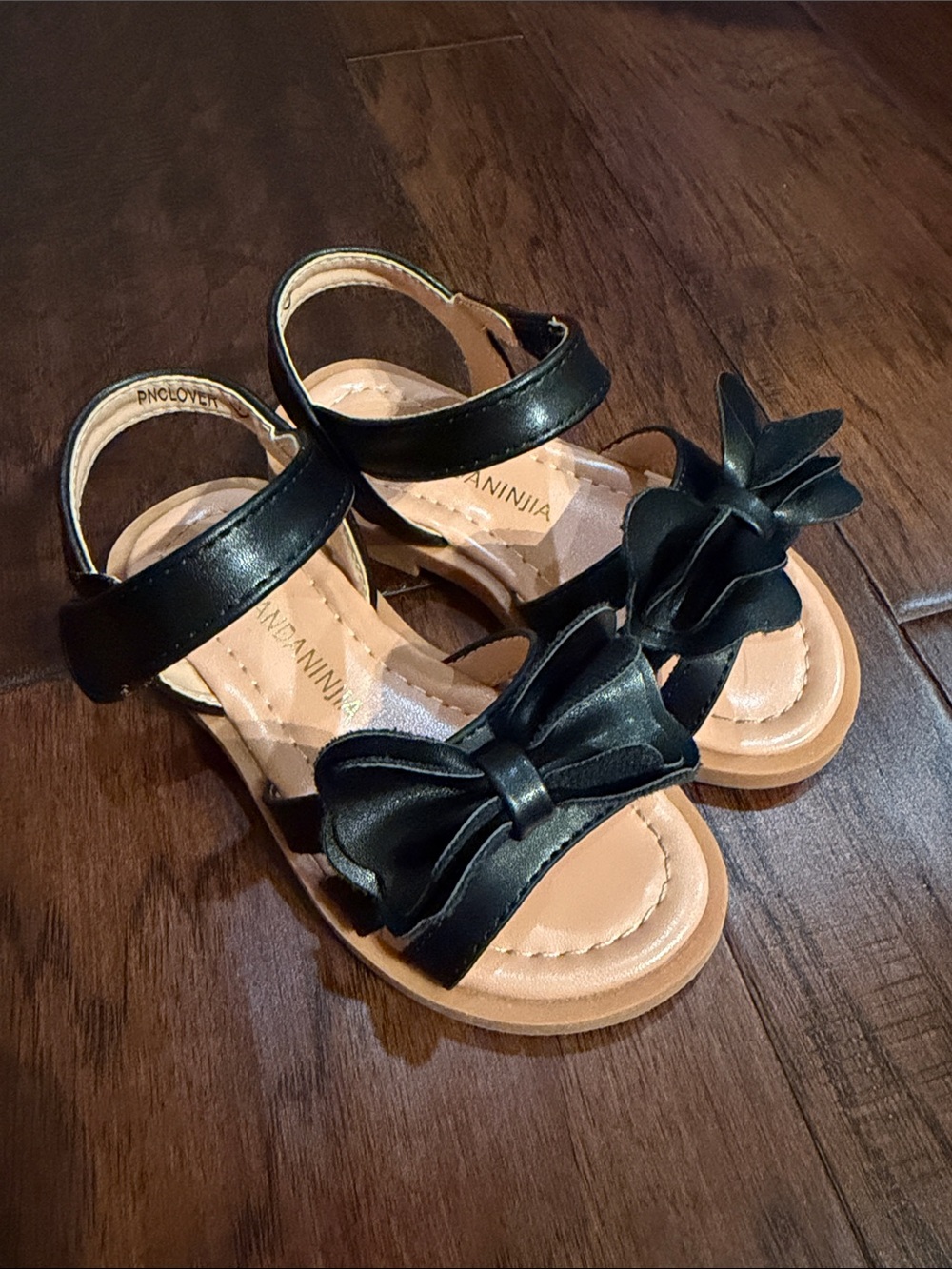 Little Girls' Black Bow Sandals with Ankle Strap